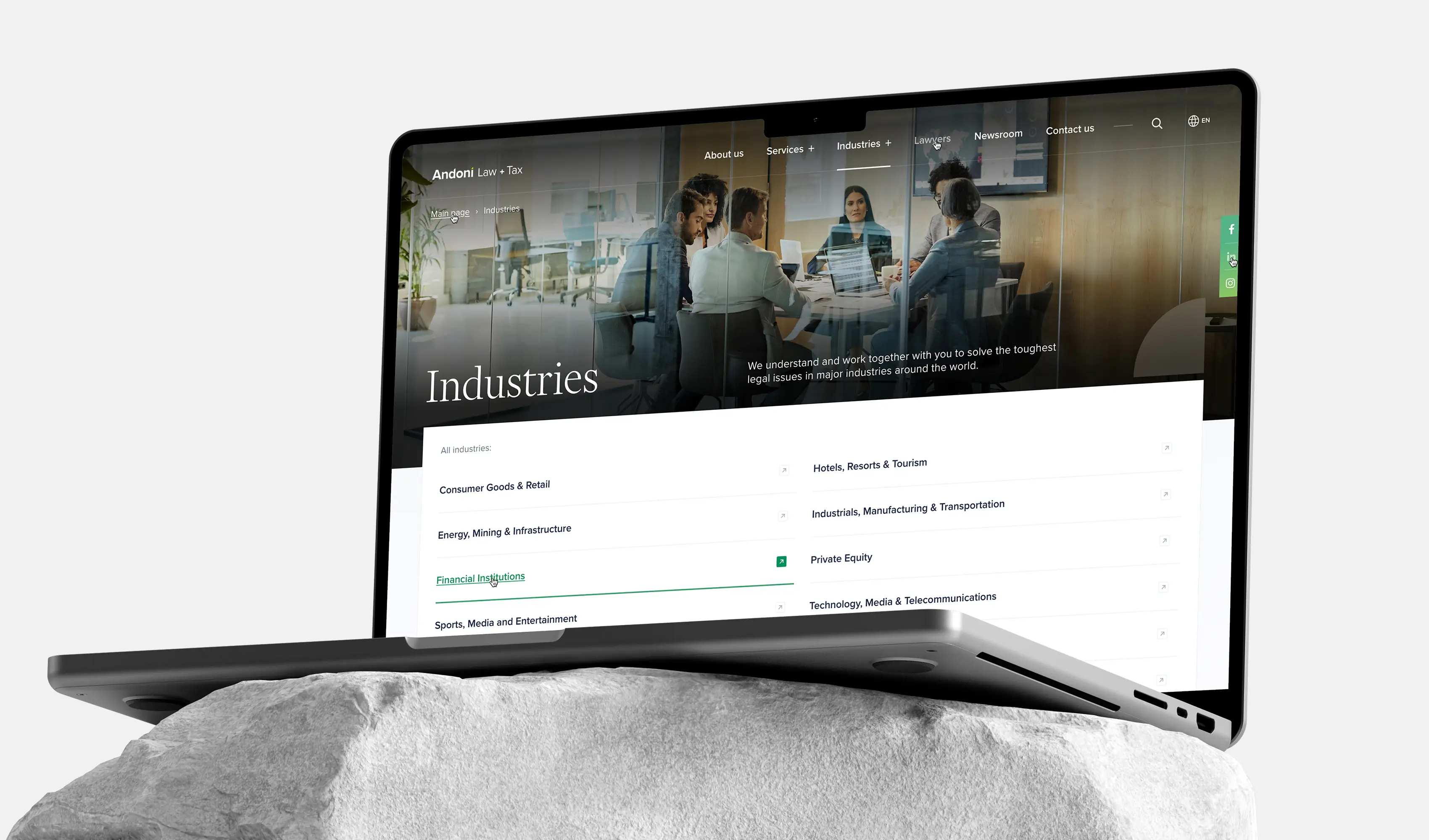 the industries page of the new andonilaw.com website created by Smotrow Design