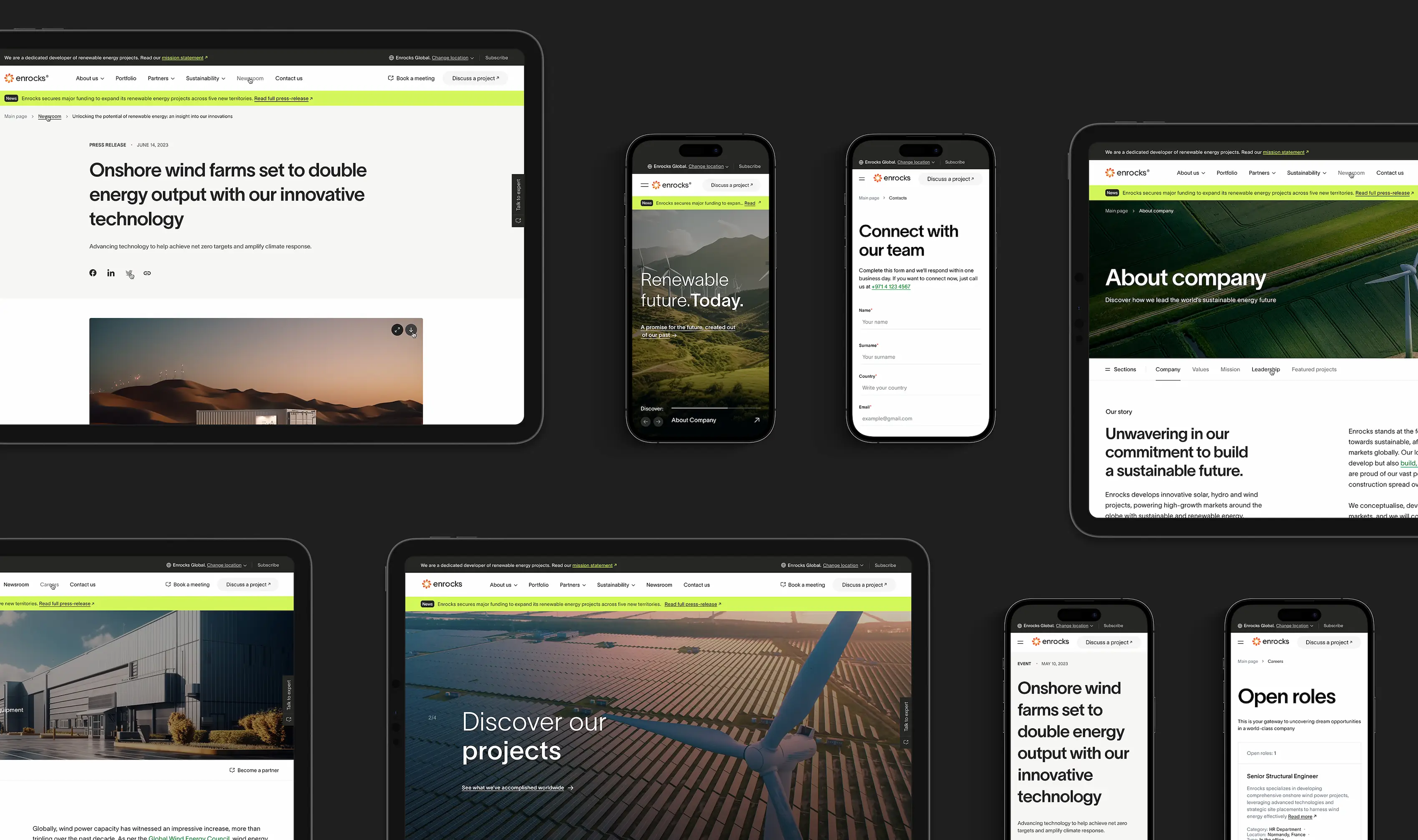 the new corporate website for a renewable company named Enrocks designed and developed by the Smotrow Design team in 2023, exclusive design