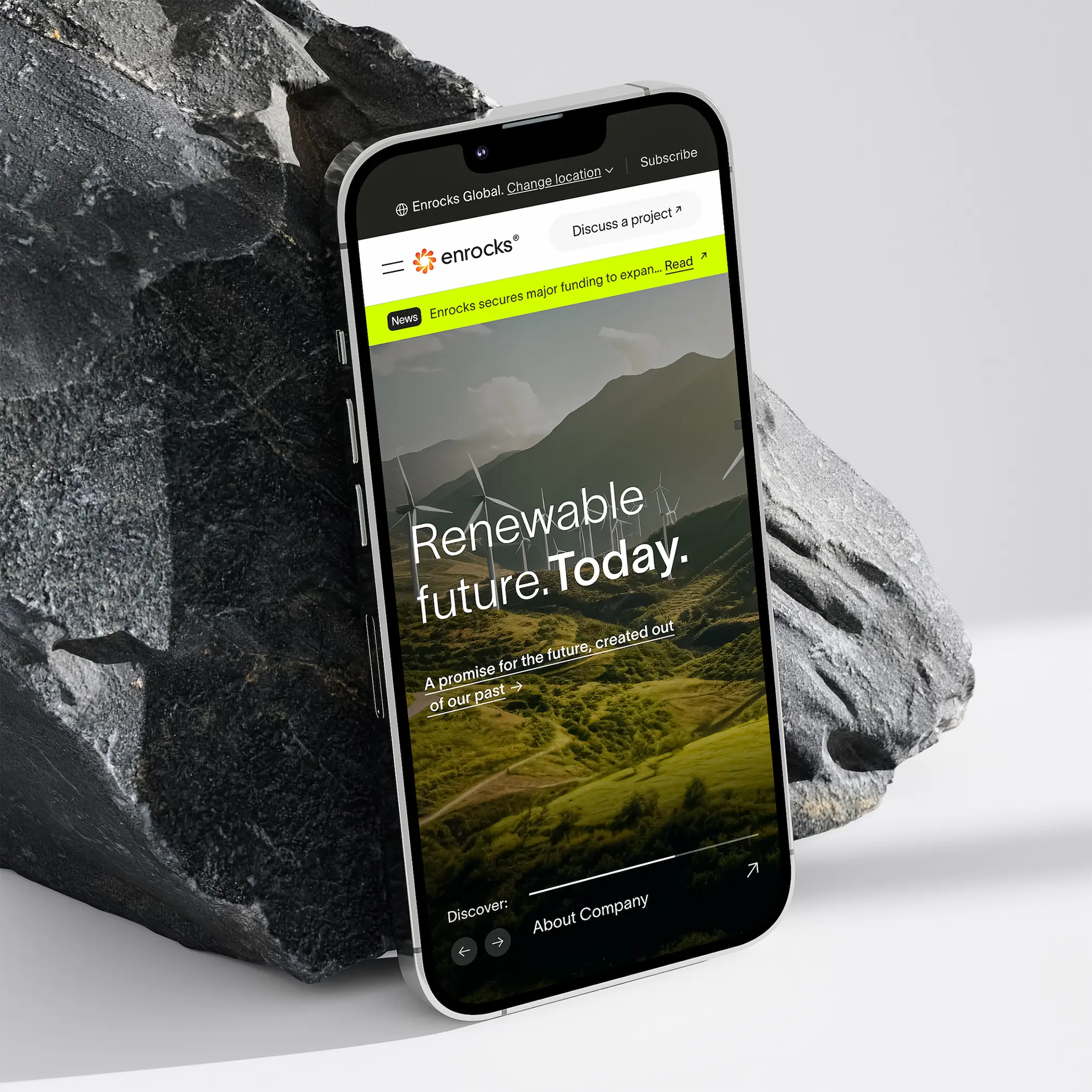The mobile version of the Enrocks website designed and developed by Smotrow Design in 2023